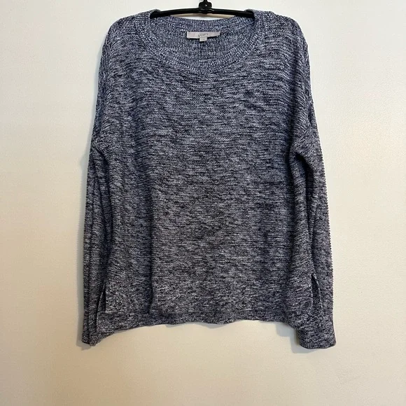 LOFT Black and White Crew Neck Cotton Knit Sweater, Size L - Picture 1 of 6